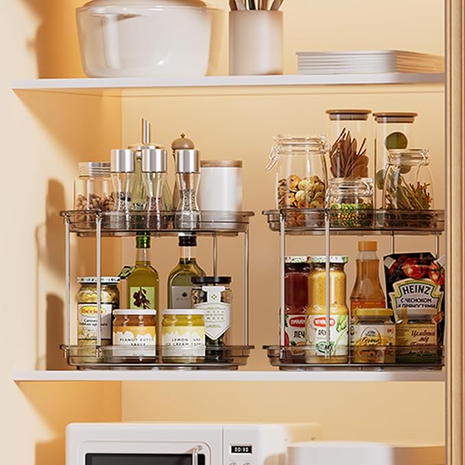 LAMU 2 Tier Lazy Susan Turntable Organizer 10.6'' Rotating Spice Rack Organization for Cabinet, Kitchen, Pantry, Countertop, Bathroom, Vanity, Medicine Cabinet Organizer, Grey