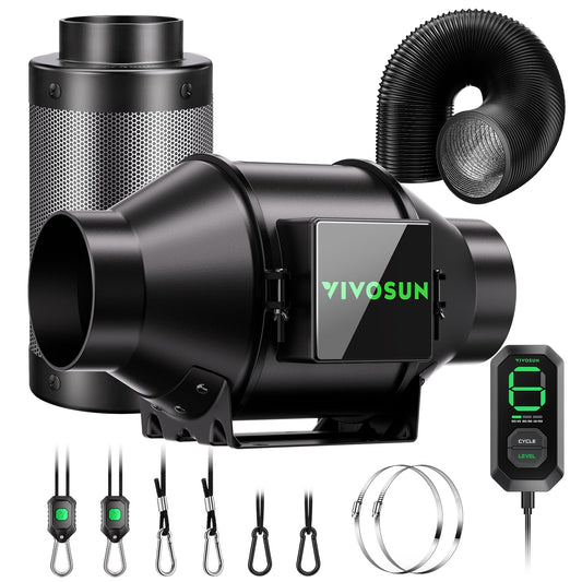 VIVOSUN Smart Air Filtration G4 Kit 4", AeroZesh G4 Inline Duct Fan with E12 Speed Controller, Carbon Filter & 8' Ducting, Cooling & Ventilation System for Grow Tents, Indoor Gardening, Hydroponics