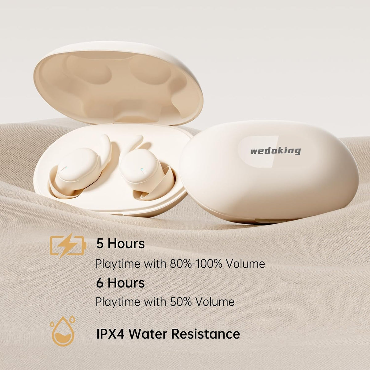 6H Invisible Sleep Earbuds, Bluetooth, Noise Reduction, Touch Control, Playtime, Timer, Music and Sleep Mode, Sleeping