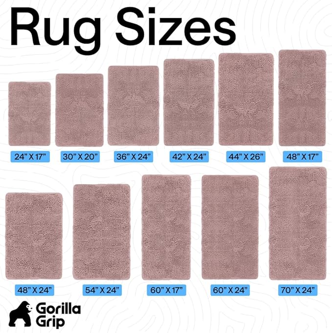 GORILLA GRIP Bath Rug Mat 60x24, Soft Absorbent Chenille, Quick Dry Microfiber Mats, Rubber Backing Washable Shower Floor Rugs, Bathmat Runner, US Designed Bathroom Home Decor Accessories Dusty Rose