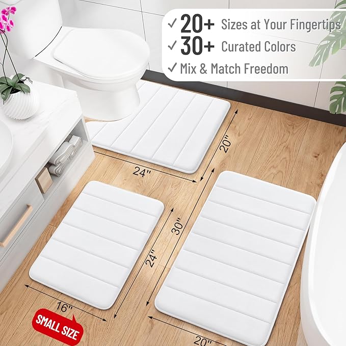 OLANLY Memory Foam Long Bathroom Rugs Runner 59x20, Super Soft Absorbent Bath Mat, Quick Dry, Machine Washable Shower Floor Rugs, Bathmat Carpet, Bathroom Home Decor Accessories, White