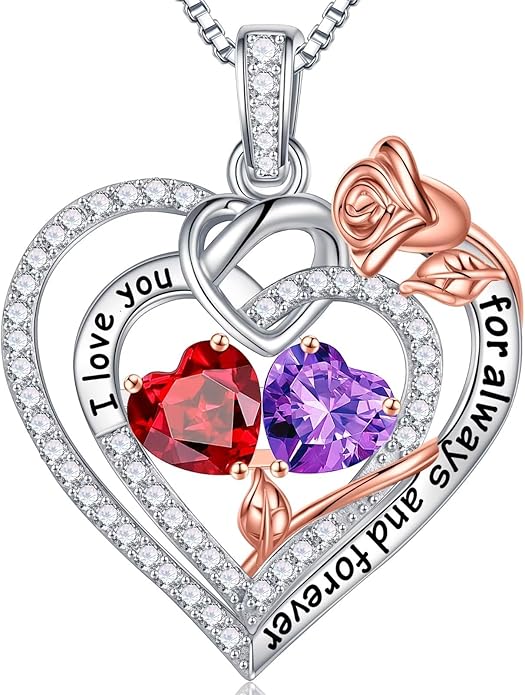 Iefil Christmas Gifts for Wife Women - 925 Sterling Silver Double Birthstone Necklace, Anniversary Birthday Gifts for Women, Jewelry Gift for Wife Girlfriend Mom Her