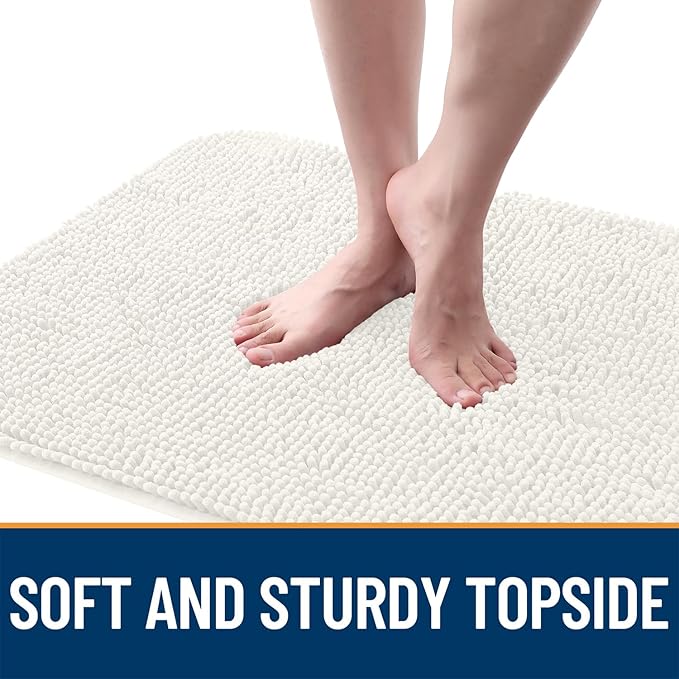 OLANLY Dog Door Mat for Muddy Paws 59x24, Absorbs Moisture and Dirt, Absorbent Non-Slip Washable Doormat, Quick Dry Chenille Mud Mat for Dogs, Entry Indoor Entryway Carpet for Inside Floor, Ivory