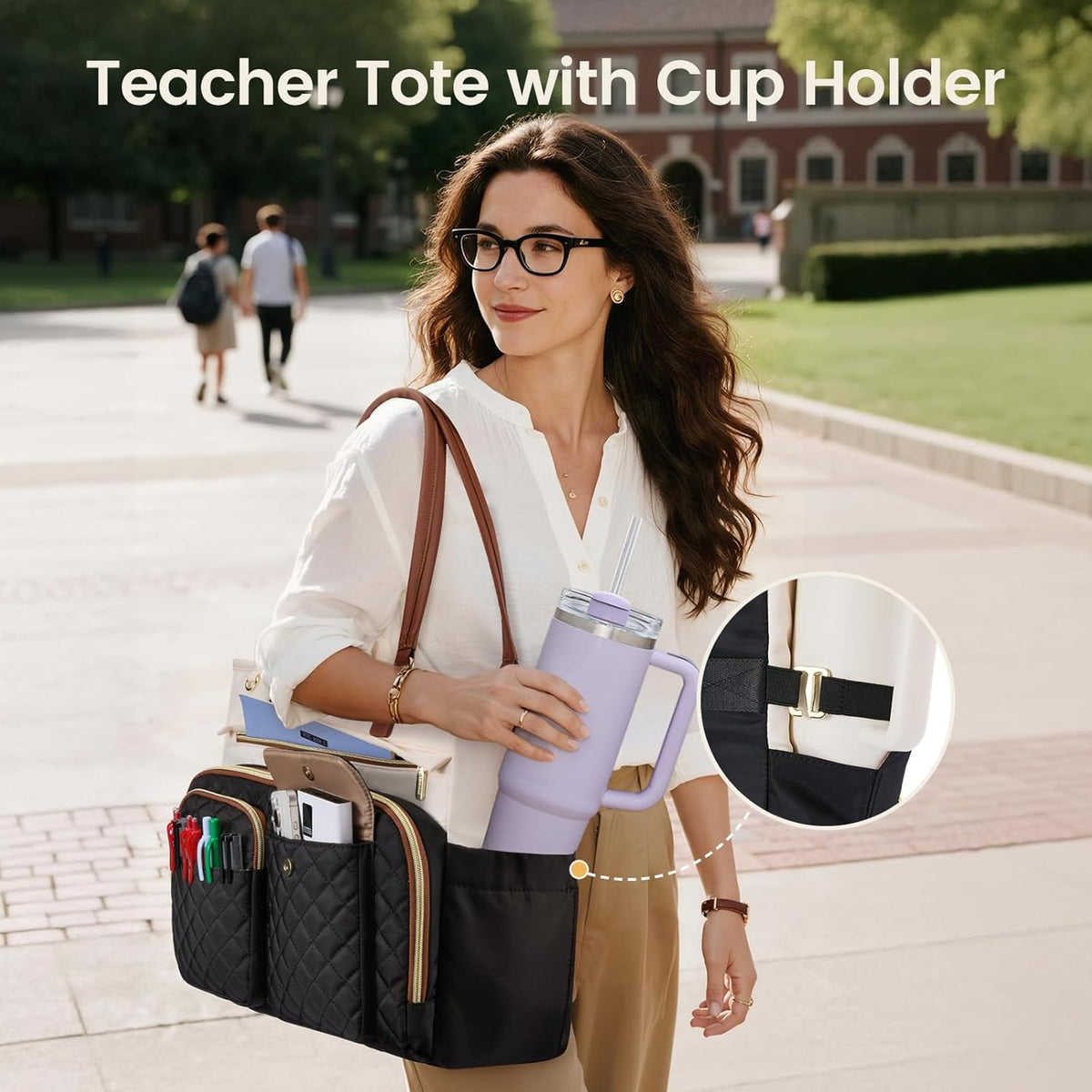 LOVEVOOK 17.3 Inch 17.3 Inch Tote Bag for Women, Work Bag with Large Cup Holder, Large Capacity Teacher Tote with Multi