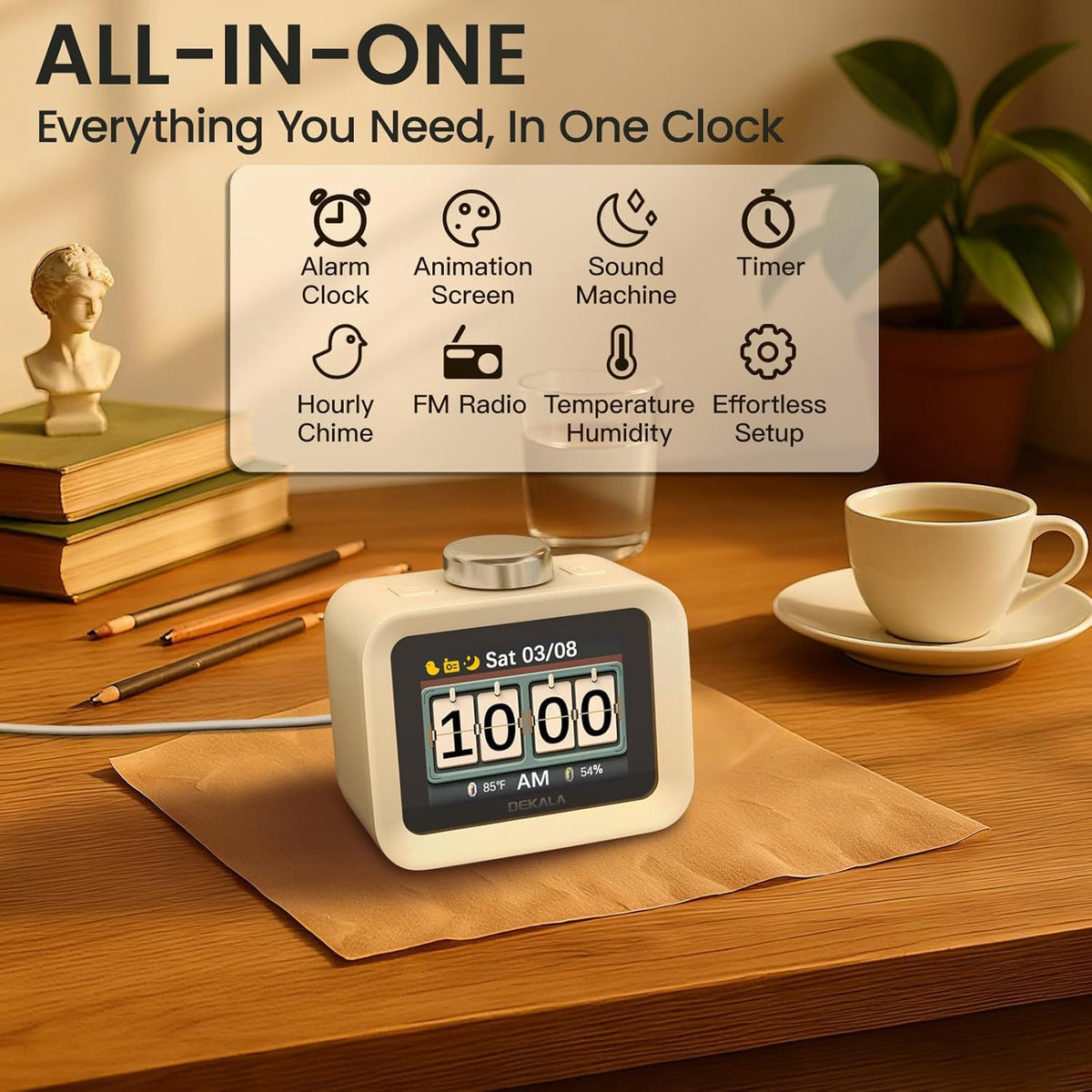 7-Day Programmable 4 Dekala ChronoSense Alarm Clock for Bedroom Temperature Humidity, Alarms