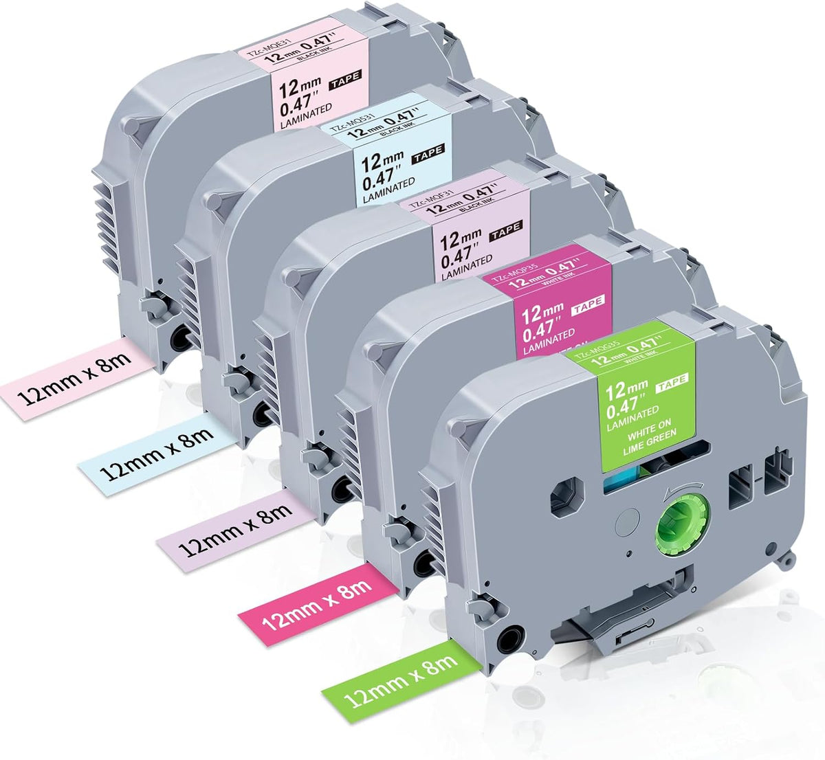 5P TZe-MQP35 G35 F31 E31 MQ531 12mm 0.47 PTD210 PTD400 PTP300BT Compatible with Brother P Touch Label Tape TZ Tape