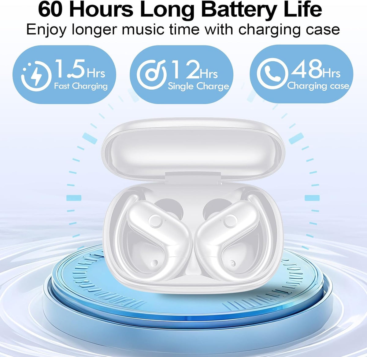 Sound,60Hrs xiwxi Wireless Earbuds Bluetooth Headphones,Over Ear Buds for Sport with Deep Bass Playtime Earphones