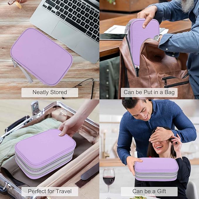 FYY Electronic Organizer, Large Travel Cable Organizer Bag Pouch Electronic Accessories Carry Case Portable Waterproof Double Layers All-in-One Storage Bag for Cable, Cord, Charger, Light Purple