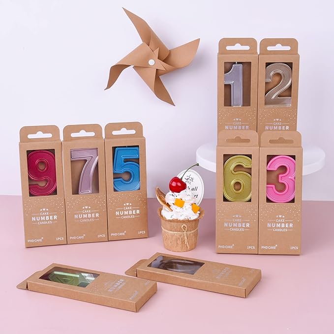 PHD CAKE 2.76 Inch Luxe Red 8 Number Birthday Candles, Red Number Candles, Cake Number Candles, Party Celebration