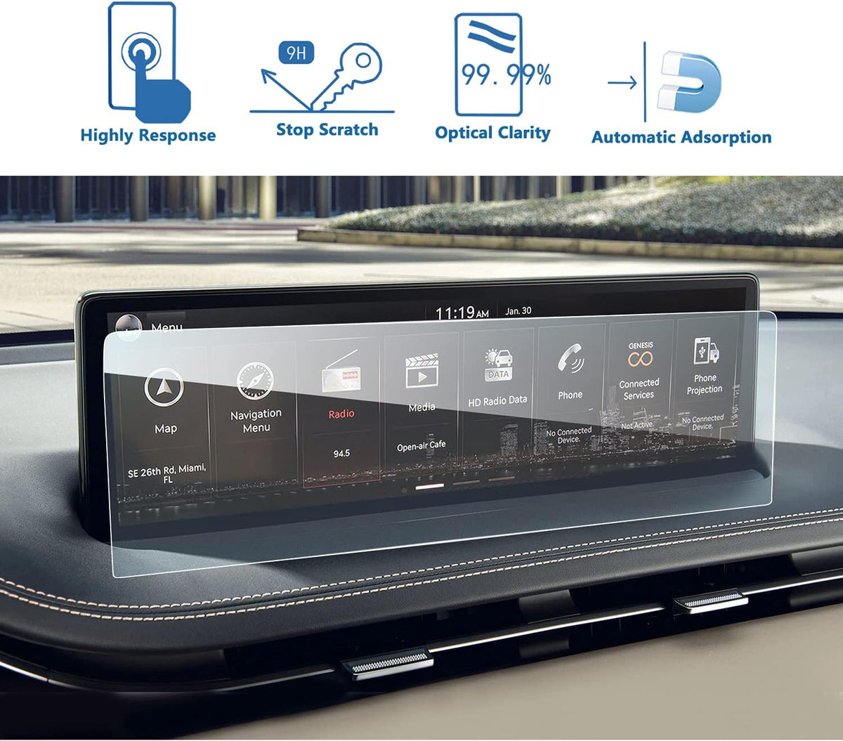 2022 2023 2024 GV70 9H 14.5-Inch) LFOTPP Glass Screen Protector for Genesis Tempered Glass Navigation Hardness Car
