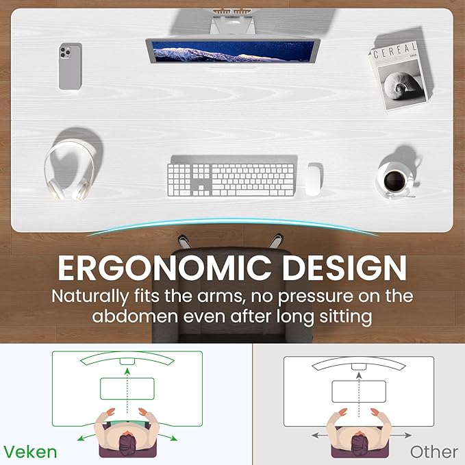 Veken 63 x 28 Inch Electric Standing Desk with Adjustable Height, Sit to Stand Computer Table for Study, Work or Gaming, Home Office Desk White
