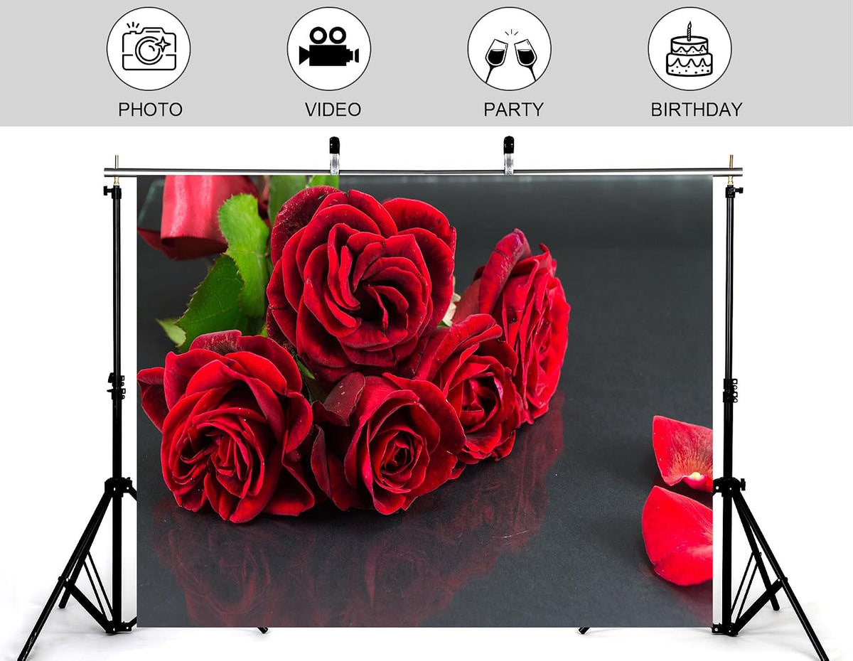 KeyWork 5x4ft Red Rose Bouquet Backdrop Fresh Bloom Petal Photography Background for Valentine's Day Gift Party