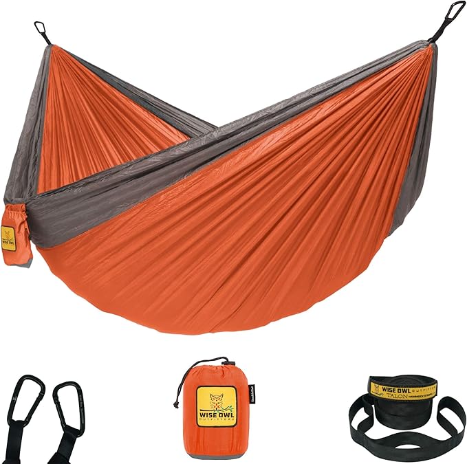 Wise Owl Outfitters Camping Hammock – 500lbs Portable Hammock with Tree Straps - Travel, Backpacking, Hiking, Outdoors Camping Gear - Single or Double