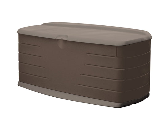 Rubbermaid Large Resin Outdoor Storage Deck Box with Seat (90 Gal), Weather Resistant, Brown, Deck Organization for Home/Backyard/Pool Chemicals/Toys/Garden Tools/Porch/Patio Cushions