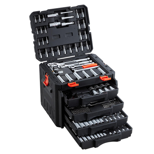VEVOR Mechanics Tool Set, 297-Piece Mechanic Tool Kit, 1/4 in, 3/8 in, and 1/2 in Drive, SAE and Metric Socket Set, Wrenches, Screwdriver Bits, Accessories, and Storage Case, for Automotive Repair