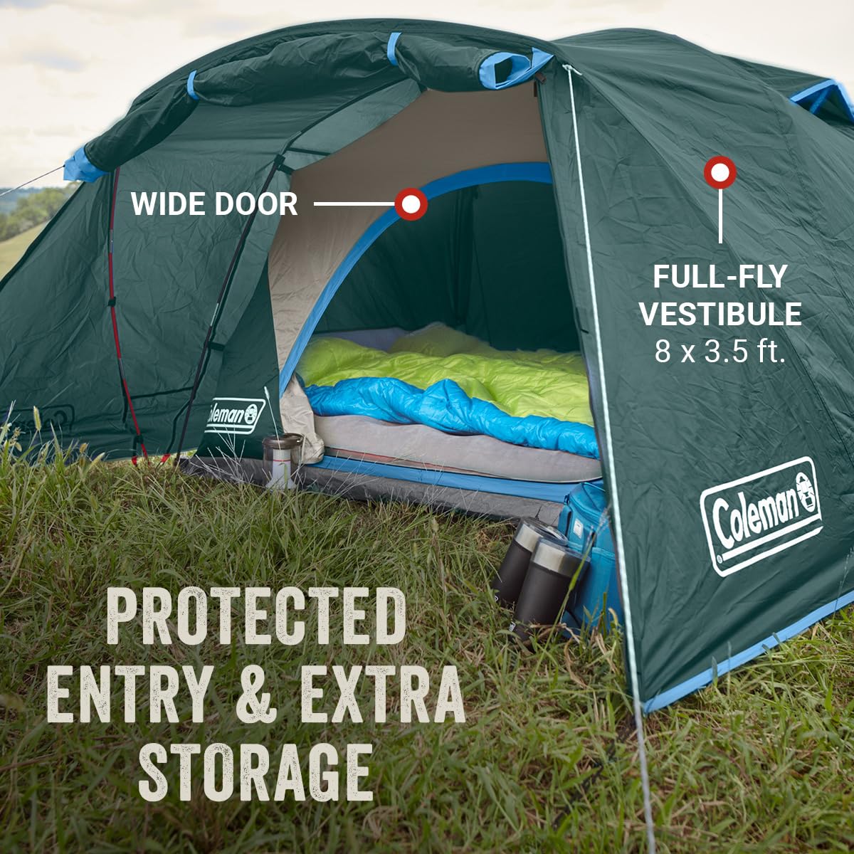 Coleman Skydome Tent with Full-Fly Weather Vestibule, Weatherproof 4/6 Person Tent Sets Up in 5 Minutes & Protects from Water, 20% More Headroom Than Traditional Shelters