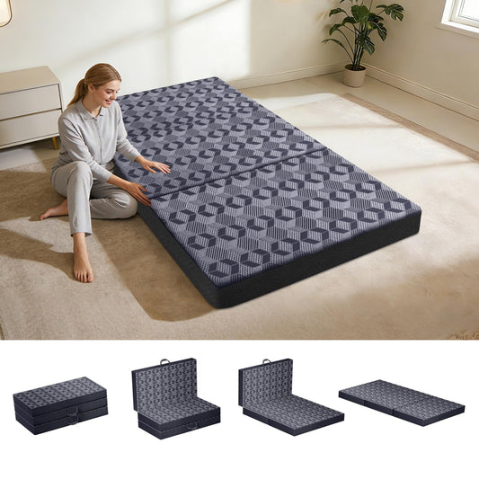 Ciremiv Tri-Fold Mattress Twin Size, 4 Inch Memory Foam Mattress with Washable Cover, Handles and Non-Slip Bottom- Portable Folding Mattress for Guest Bed, Camping, Travel & Floor Sleeper,Dark Grey