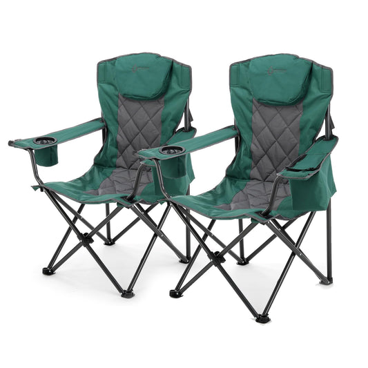 ARROWHEAD OUTDOOR 2-Pack Portable Folding Camping Quad Chair w/ 6-Can Cooler, Cup & Wine Glass Holders, Heavy-Duty Carrying Bag, Padded Armrests, Headrest & Seat, Supports up to 550lbs