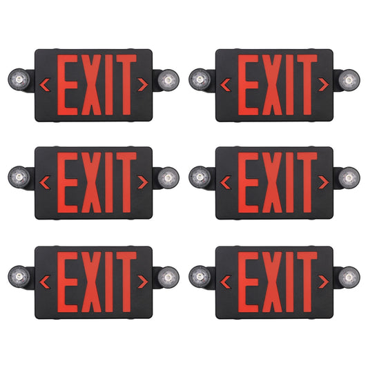 TANLUX Black Exit Sign with Emergency Lights, LED Emergency Exit Light with Battery Backup, UL Listed, AC 120/277V, Commercial Emergency Lights Combo for Business - 6 Pack