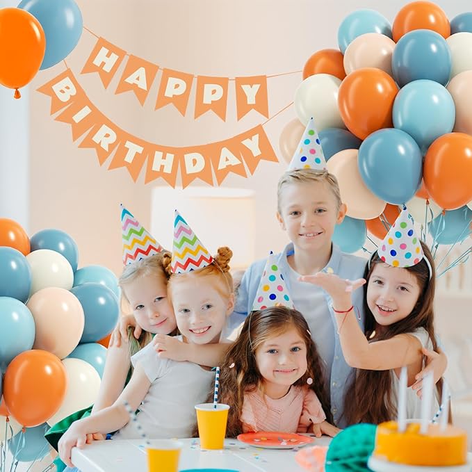 60pcs 12inch Blue and Orange Balloons, Dusty Blue Orange Sand White Nude Balloons with Ribbon for Baby Shower Birthday Party Decorations