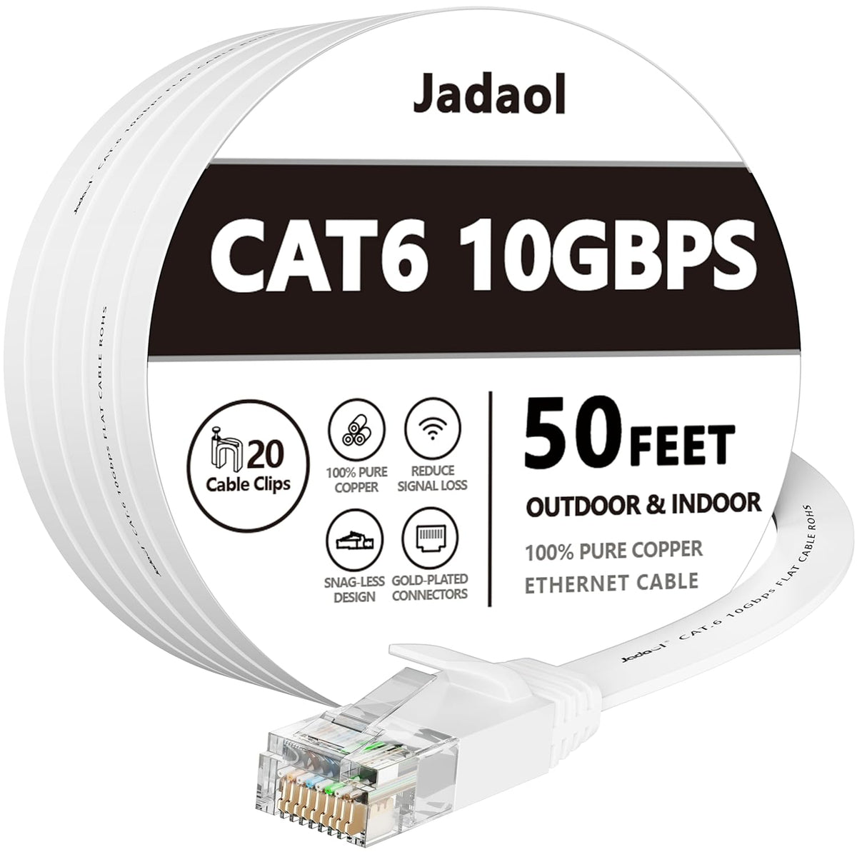 6 50 10Gbps Cat8 Cat7 RJ45 Jadaol Cat Ethernet Cable ft, Support Network, Flat LAN Patch Cable, High-Speed Wired