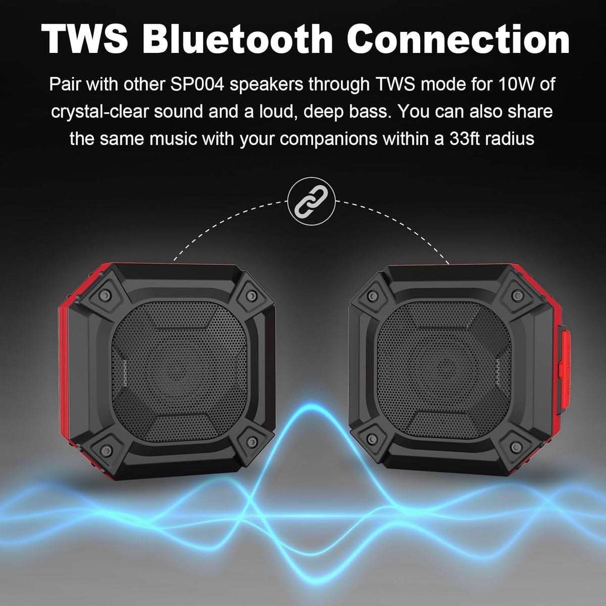 Qozybuds 5.4 45H IPX6 Bluetooth Jobsite Speaker with Magnet and Hook, Working Time Waterproof Speaker Plays Audio