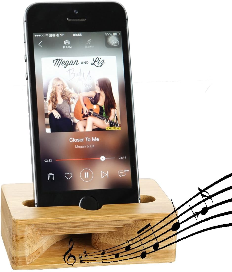 Fanshu 5.5 Inches Cell Phone Stand Amplifier, Desktop Mobile Phone Holder, Universal Portable Wood Cellphone Dock on