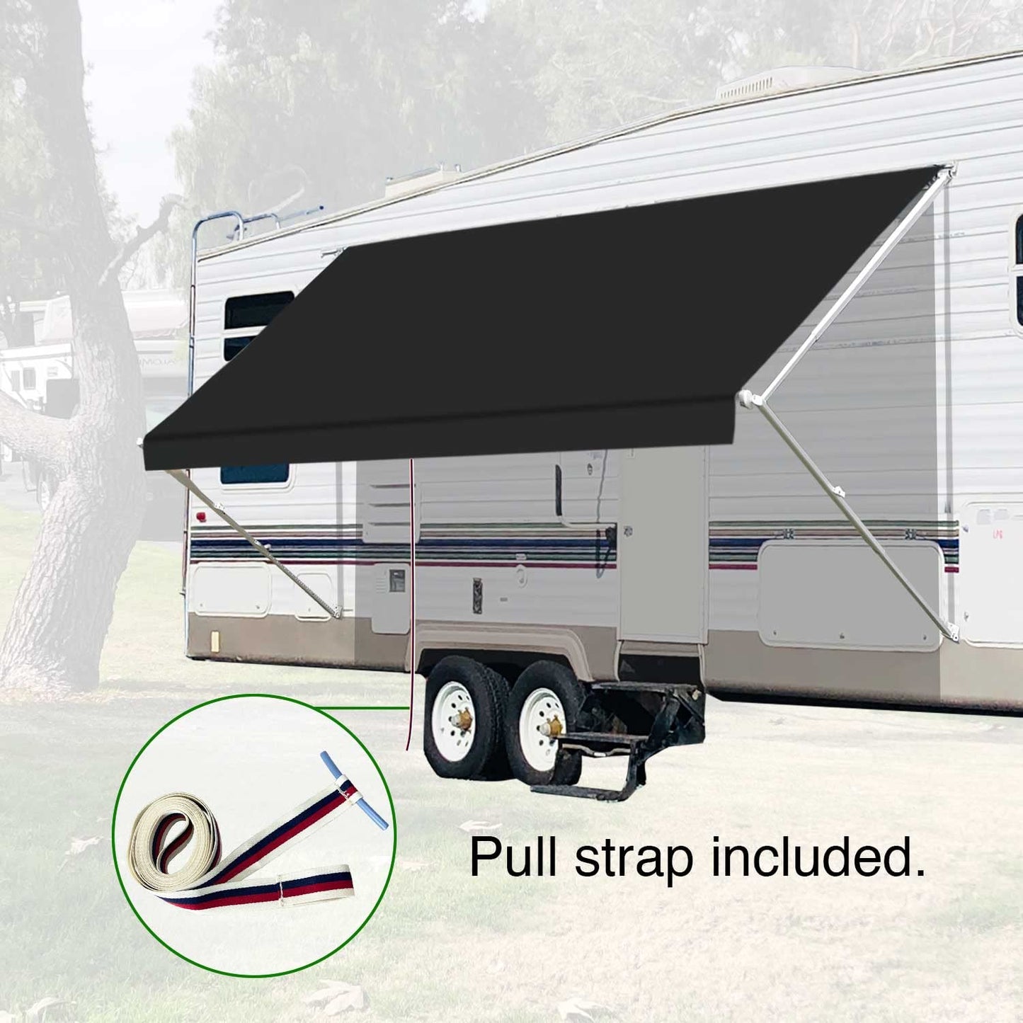 Leaveshade RV Awning Fabric Replacement Motorhome Camper Trailer Awning Fabric Super Heavy Vinyl Coated Polyester 14'3''(Fit for 15' Awning)-Solid Black