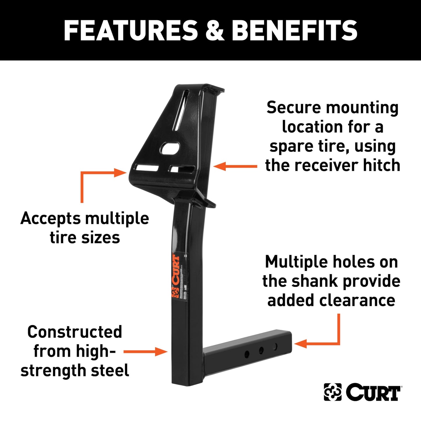 CURT 31006 24-Inch High Trailer Hitch Spare Tire Mount for 2-inch Receiver