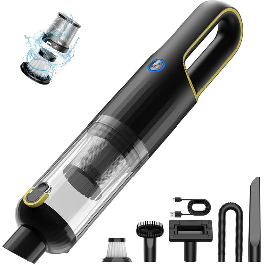 Handheld Car Vacuum Cleaner Cordless with 23000pa High Power Suction, 1.5H Type-C Fast Charge & 2 Suction Modes, Portable Mini Hand Vac Rechargeable with Multi-Nozzles for Car Home Office (Black)