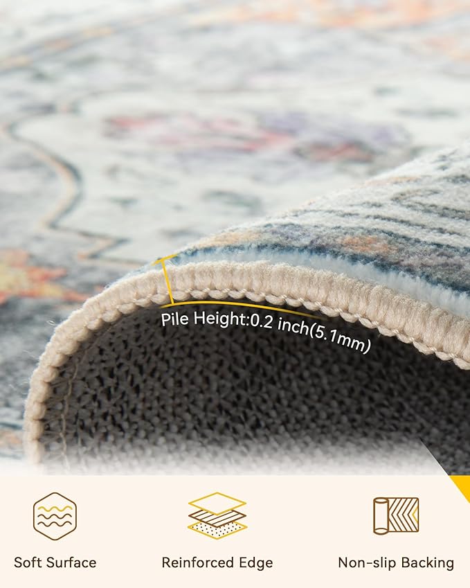 Area Rugs 2'x4' Kitchen Rugs Entry Rug Small Rugs for Entryway Kitchen Bathroom Door Mat Indoor Entrance,Washable Non Slip, Light Yellow Carbon Grey Orange
