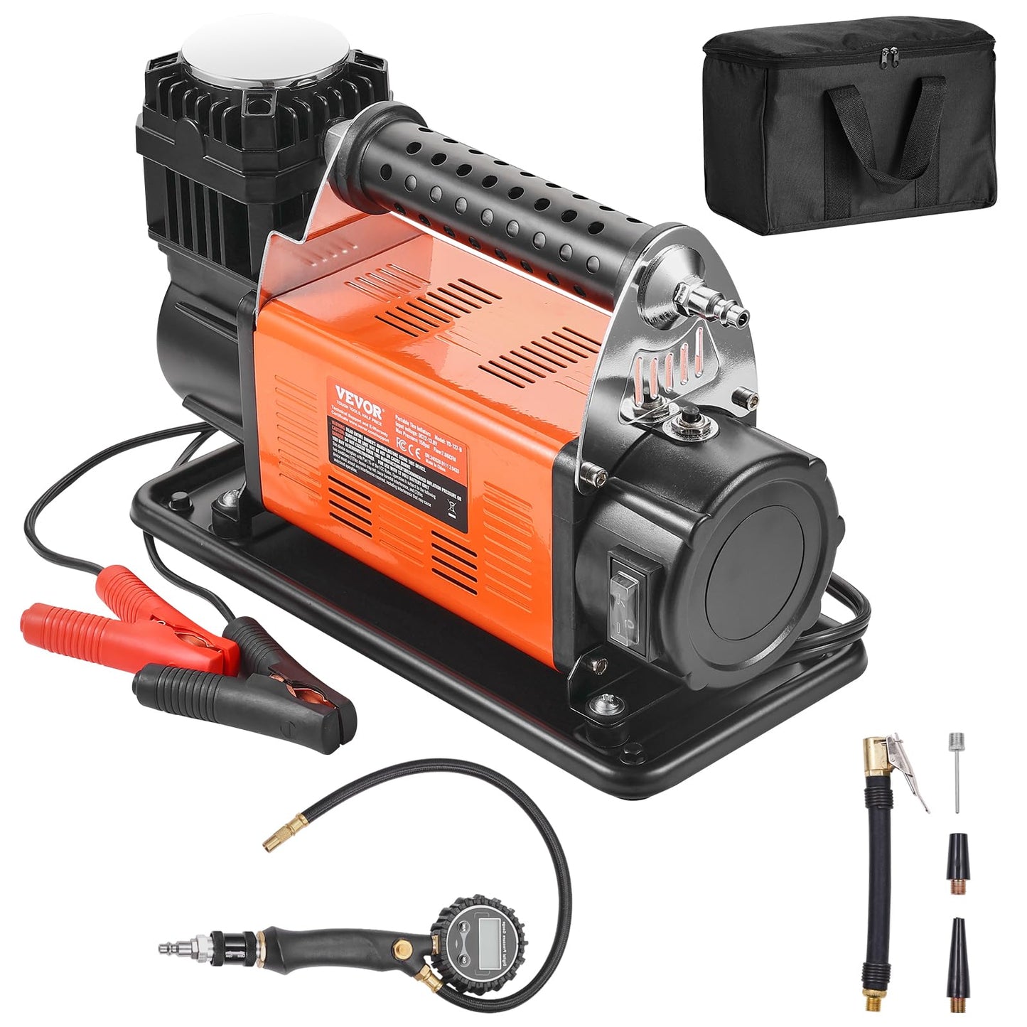 VEVOR 12V Heavy Duty Air Compressor - with Digital Pressure Gauge Tire Inflator Kit, 7.06 CFM Portable Tire Inflator, 150PSI Offroad Air Pump with Adapters for Trucks Car SUV 4 x 4 Vehicle RV