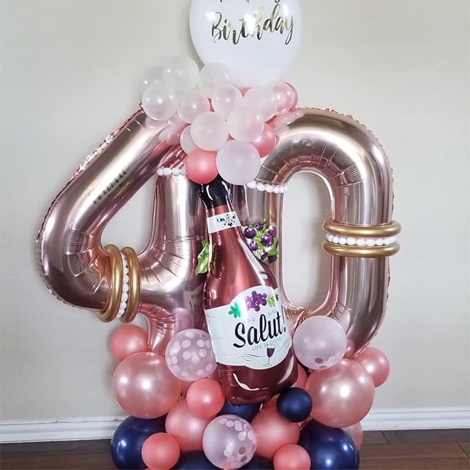 40 Inch Rose Gold Number 4 Balloon for Girls, Large Self Inflating Foil Number Balloons 0-9, Digit 4 Helium Balloons for Women 40th Anniversary 4th Birthday Engagement Party Decoration Supplies
