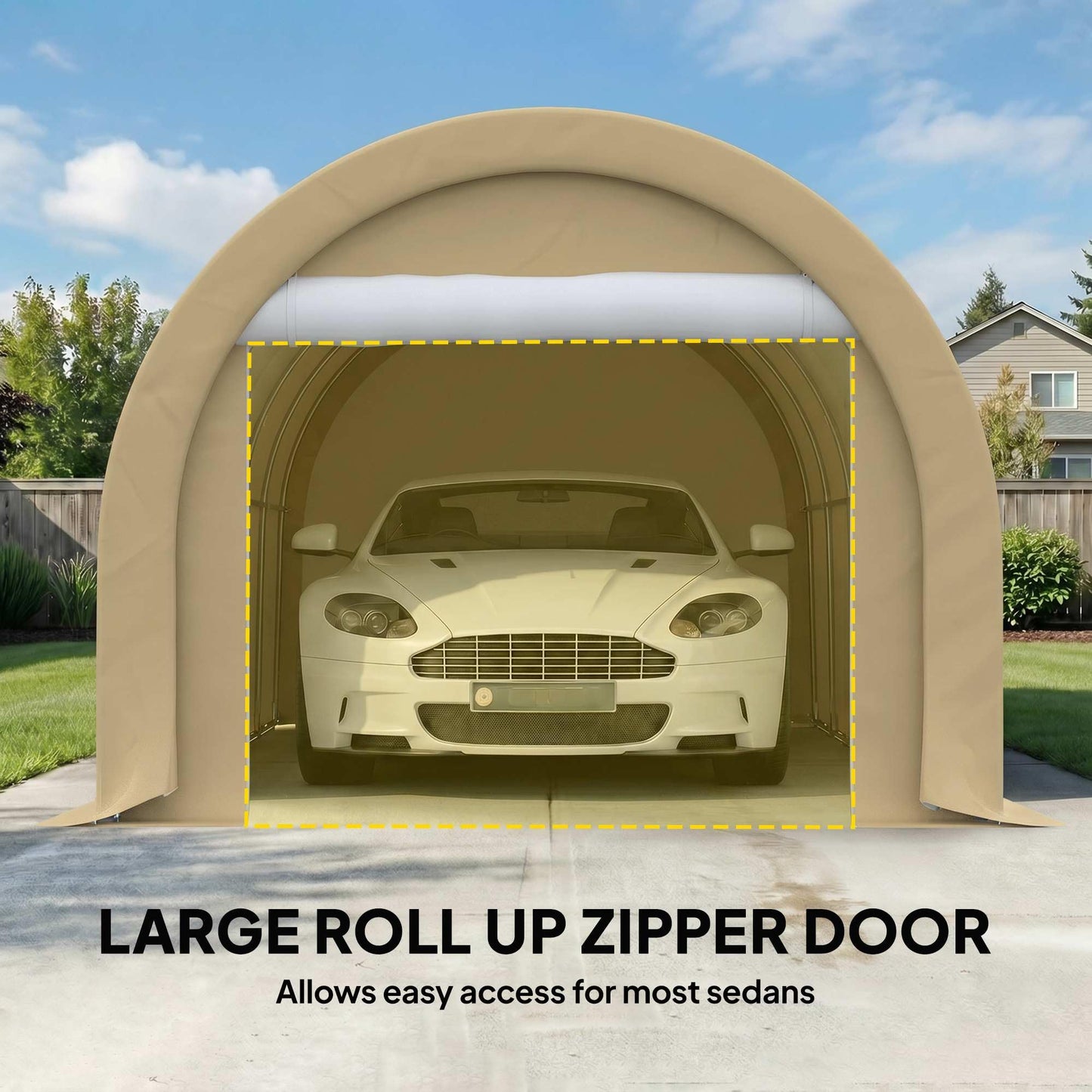 Outsunny 10' x 16' Carport, Heavy Duty Portable Garage Storage Tent with Large Zippered Door, Anti-UV PE Canopy Cover for Car, Truck, Boat, Motorcycle, Bike, Garden Tools, Outdoor Work, Beige