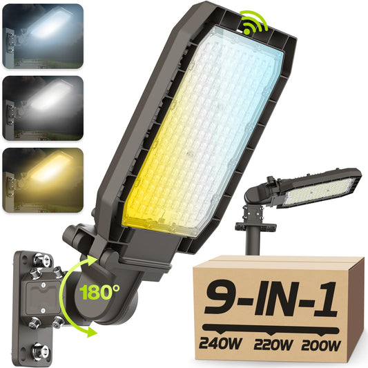 AULACE LED Parking Lot Light Adjustable 240W 220W 200W & 4000K 5000K 5700K, Timer Dimming & Photocell, 38400LM(160LM/W), Arm & Slip Fitter in 1, IP65 Waterproof & ETL Listed for Commercial Area Light