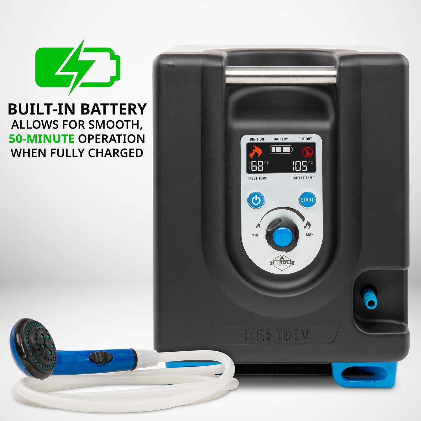Hike Crew Portable Propane Water Heater & Shower Pump w/Built-in Battery | Compact Outdoor Cleaning & Showering System w/LCD, Safety Shutoff & Carry Case, Instant Hot Water for Camping & Hiking
