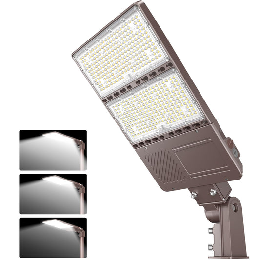 ADUB LED Parking Lot Light 240W 200W 150W Wattage Adjustable, UL Listed Outdoor Pole Fixture with Photocell, 5000K IP65 Waterproof Shoebox Flood Light Commercial Street Area Lighting, Slip Fitter