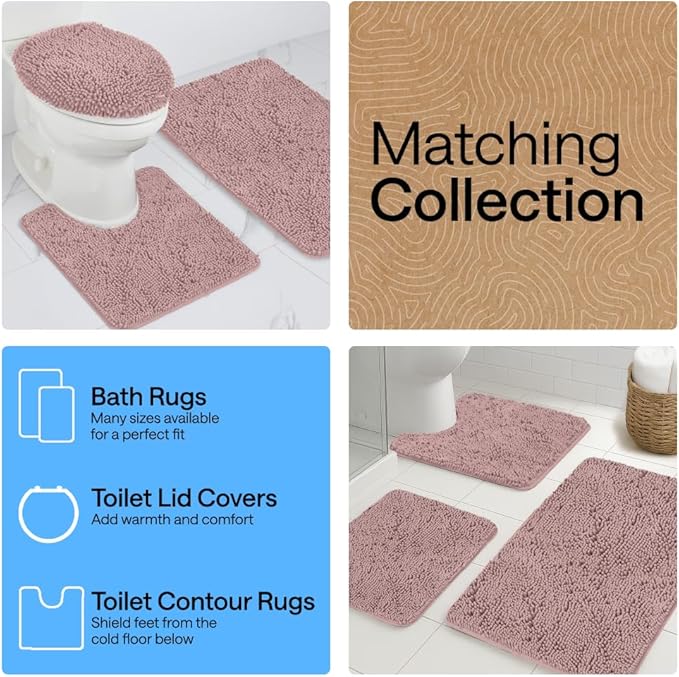 GORILLA GRIP Bath Rug Mat 60x24, Soft Absorbent Chenille, Quick Dry Microfiber Mats, Rubber Backing Washable Shower Floor Rugs, Bathmat Runner, US Designed Bathroom Home Decor Accessories Dusty Rose