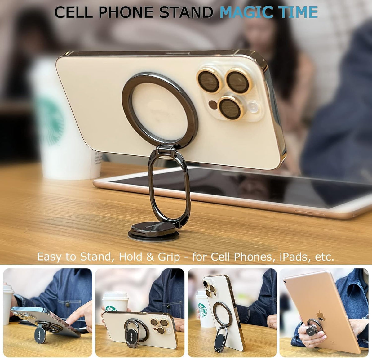Doflyesky Magnetic Phone Ring Holder for Magsafe Phone Grip, Double-Sided Magnetics Adjustable Gym Finger Ring Grip