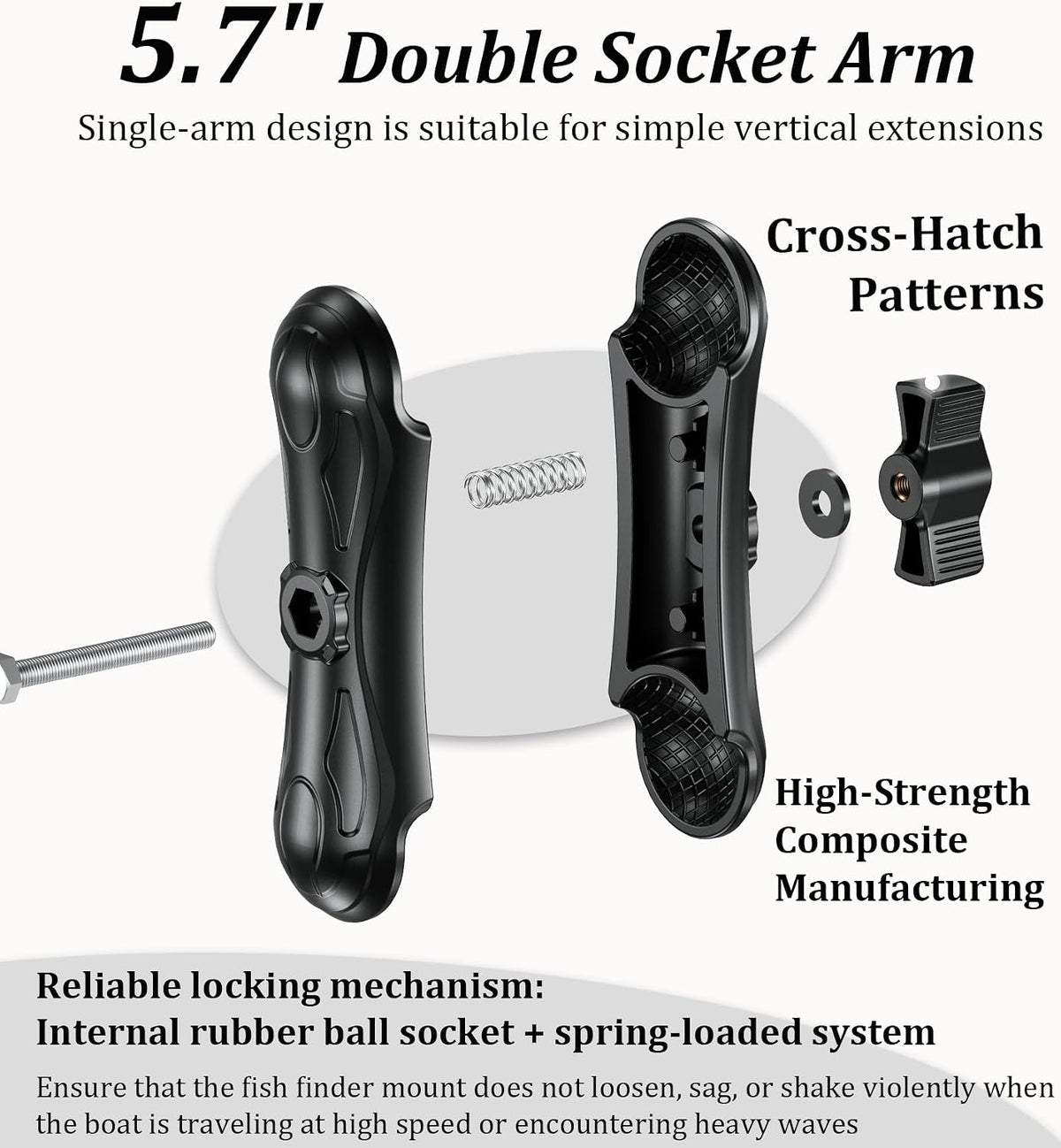 LOKTENWO 1.5" 5.7" Humminbird, Aluminum Alloy Fish Finder Mount Base with C Size Ball Rectangle Plate & Medium Arm