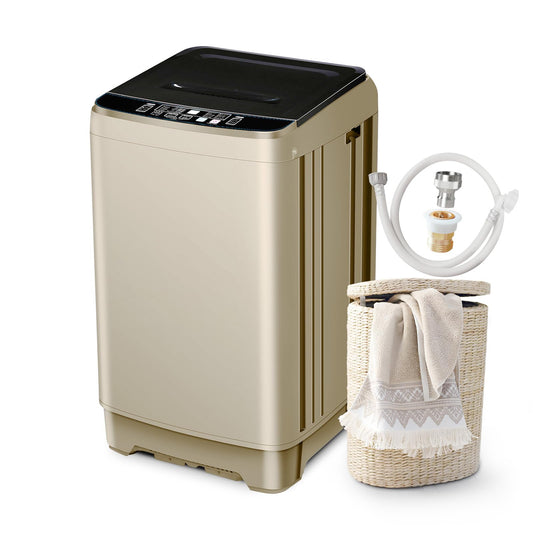 Borcolo Portable Washing Machine Full Automatic 17.7lbs Small Washing Machine for Apartment 10 Wash Program with Drain Hose, Portable Washer Machine for Dorm, College, RV, Golden