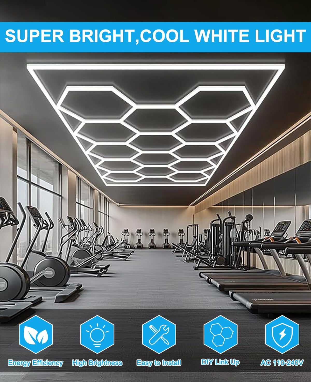Pomelotree LED Garage Lights, Hexagon Design, 6500K, Aluminum, 14 Grids with Rectangle Frame, Model H5656K14, White