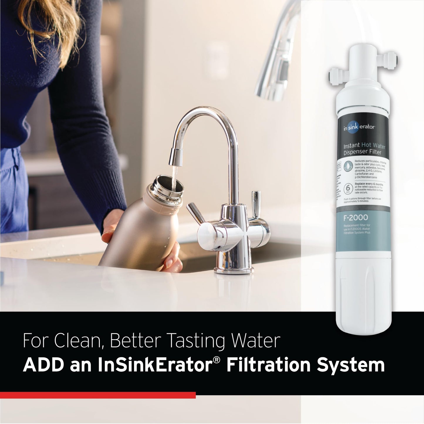 InSinkErator Stainless Steel Tank, HC250MBLK-SS HOT250 System, 2-Handle Drinking Faucet in Matte Black with 2/3-Gallon, Filter-Compatible Instant Hot/Cold Water Dispenser