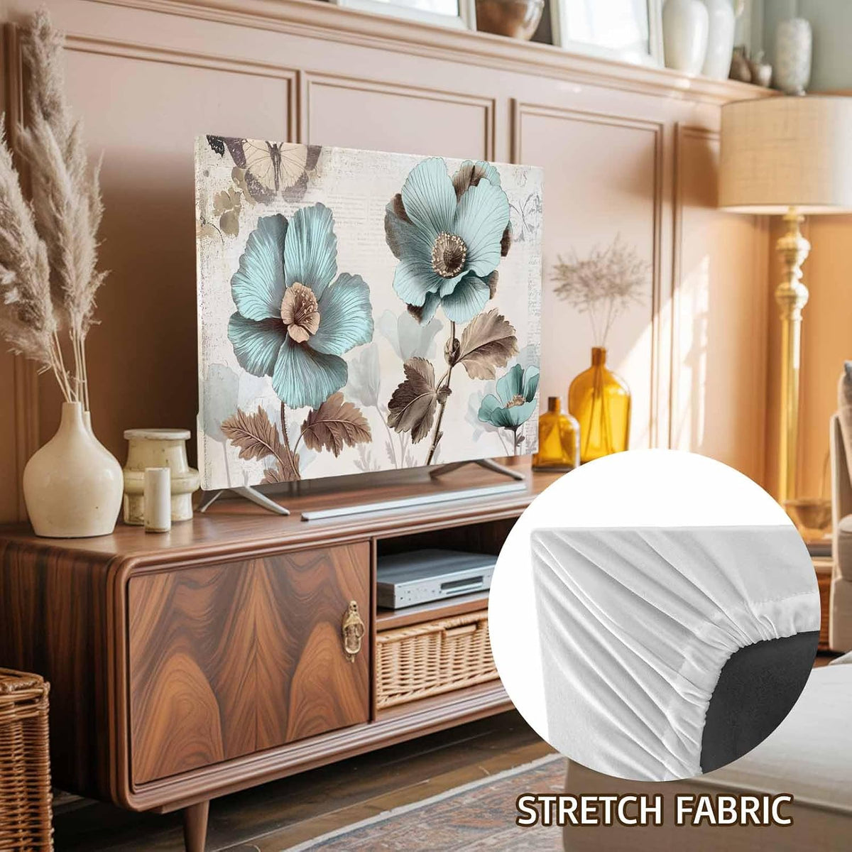 Singingin 85 Inch, Victorian Style Broccoli Butterfly TV Dust Cover Blue Flowers Plant Computer Monitor Cover Dustproof