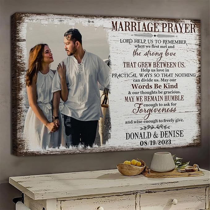 Dem Canvas Personalized Canvas Prints, Custom Photo And Name, Anniversary Valentine Gift For Wedding Marriage Prayer Canvas, Engagement Gift (36x24)