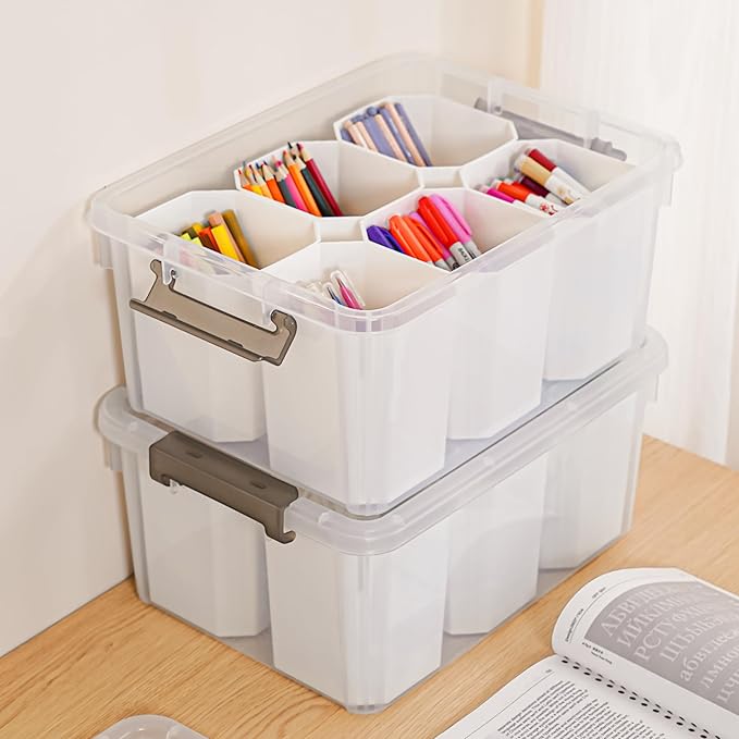 Citylife 17 QT Plastic Storage Bins Clear Storage Box with Lids Multipurpose Stackable Storage Containers for Organizing Tool, Craft, Crayon, 2 Packs