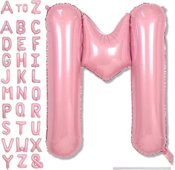 40 Inch Pastel Pink Letter Balloon, Giant Alphabet M Foil Balloons Baby Pink, Self Inflating Balloon Pearl Pink Letters M, Mylar Letter Customize Balloons for Girl Birthday Party Decorations Supplies