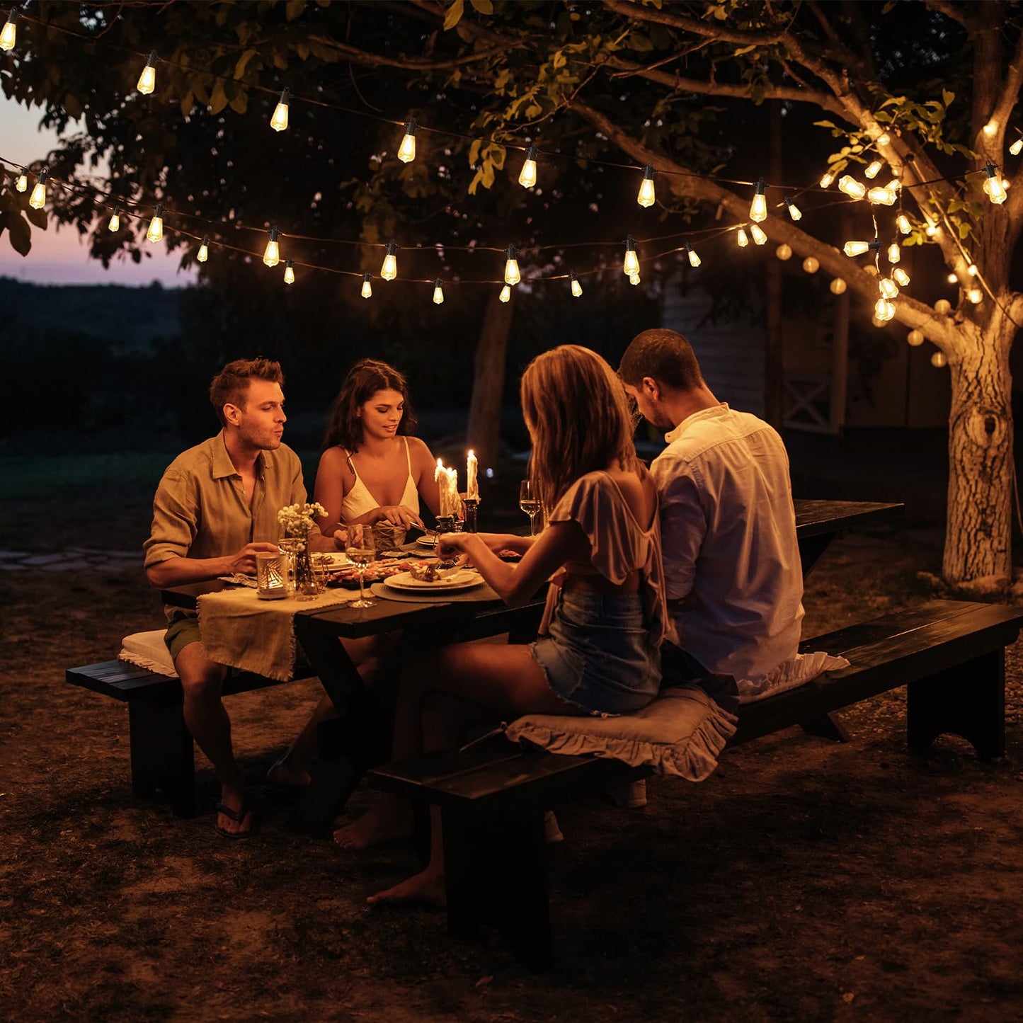 FOOMAN LED Outdoor String Lights, 500FT Outside Waterproof Hanging Patio Lights with 250+10 Shatterproof ST38 Edison Bulbs, 2700K Warm White, Dimmable Light for Back Yard Porch Party Gazebo Bistro