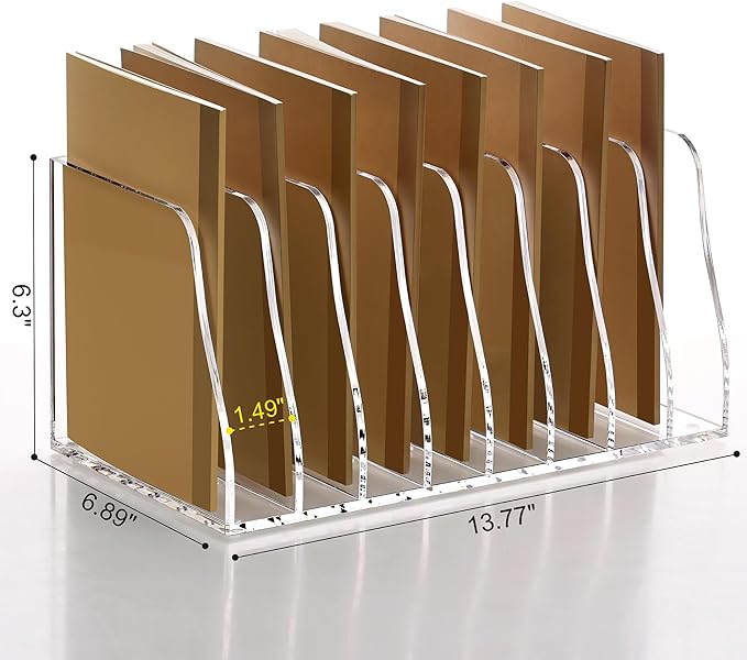 SANRUI Acrylic Desk File Organizer, 8 Vertical Compartments Clear Magazine File Holder Workspace Sorters, Folder Rack for Office Accessories Organization Storage