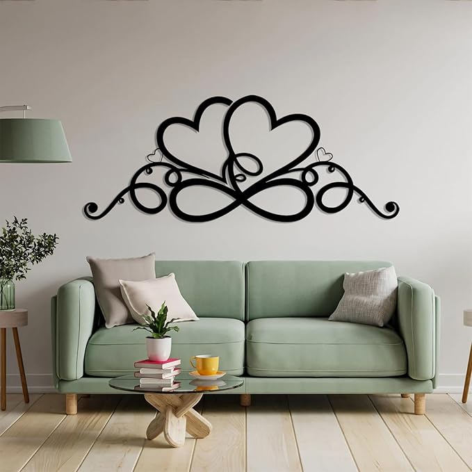 Infinity Heart Metal Wall Art, Infinity Heart Wall Decor, Double Infinity Heart Metal Sign, Love Sign Wall Decor, Infinity Sign Wall Decor, Metal Love Wall Decor, Geometric Wall Art (Silver, 30"x12"/76x31cm)